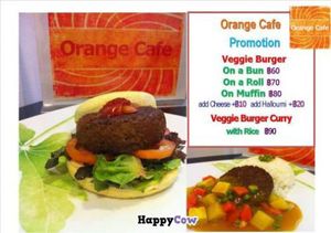 Veggie burger promotion at Orange Cafe in Bangkok