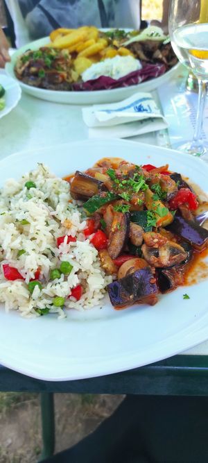 Hauptspeise mit Reis, extra vegan bestellt at Cafe Restaurant Michaelsberg in Bruchsal