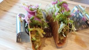 Custom vegetable tacos on crispy corn tortillas at Turco Taco in Naples