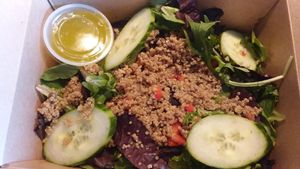 Half of a quinoa salad. No feta cheese to make it vegan. at Turco Taco in Naples