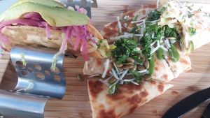 Vegan cheese and vegetable quesadilla, and customized vegan taco at Turco Taco in Naples