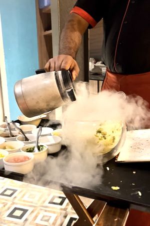 Nitro Bhel prepared at your table with liquid nitrogen  at Spiceklub Restaurant in Bangalore