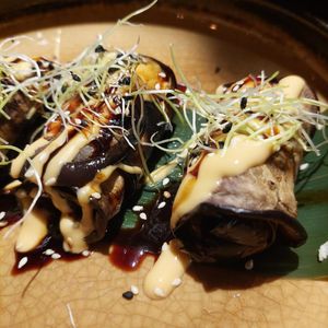 Grilled eggplant rolls at Mido Sakura Vegan in Berlin