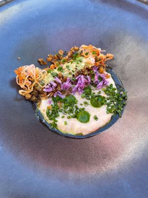 Vegan Silken tofu appetizer  at Fire & Flora in Calgary