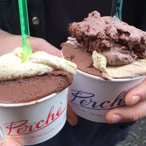 Vegan gelato in the front! (Non-vegan in the background). at Perche No in Florence