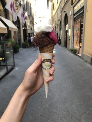 Vegan cone with lemon, pomegranate & chocolate at Perche No in Florence