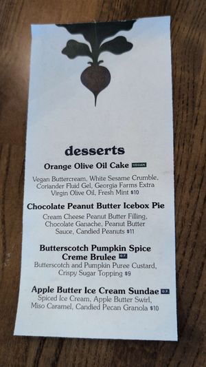 Dessert menu at Black Radish in Tallahassee
