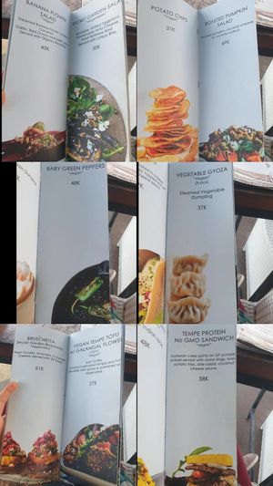 Menu vegan items (Nov '23) at LeMo Beach Café in Denpasar