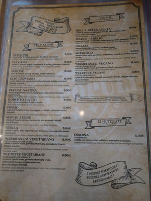 Menu at Vox Populi in Rome