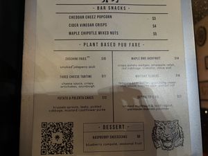 menu  at Proletariat in New York City