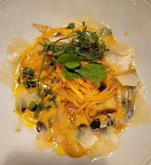 Potato and celery root stew, Cevennes onion pickles, snacked thyme emulsion and toasted quinoa   at V&G in Avignon