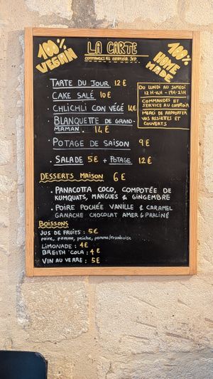 The menu in April 2026 at V&G in Avignon