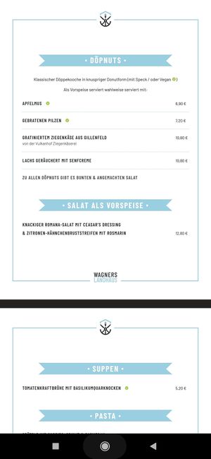 Speisekarte at Wagners Landhaus in Mehren