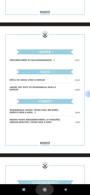 Speisekarte at Wagners Landhaus in Mehren