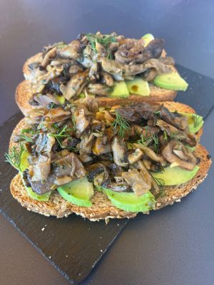 Garlic mushrooms and avocado bruschetta at Bacchus' Terrace in Benalmadena