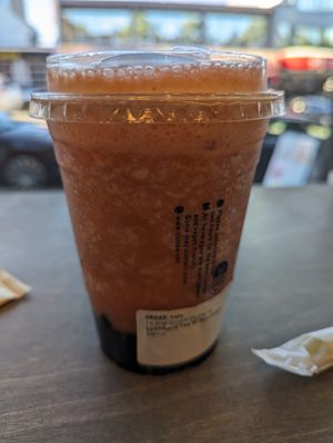 Strawberry tea with nut cream and boba at Nuttea in Vancouver