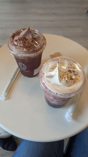 Earl grey with chocolate cream & red grape with regular cream at Nuttea in Vancouver