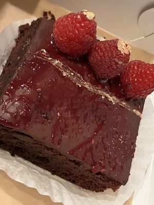 Vegan raspberry chocolate cake  at The French Spot  in San Francisco