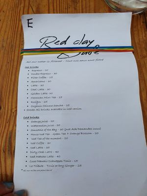 Drinks menu at Redclay Cafe in Taghazout