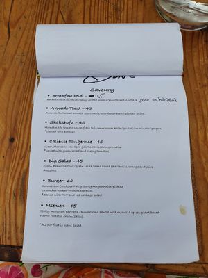 Savoury menu at Redclay Cafe in Taghazout