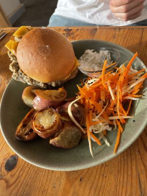 The no fish burger!   at Redclay Cafe in Taghazout