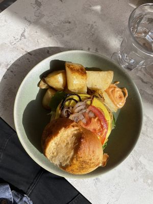 daily special bruger (65 MDH)  at Redclay Cafe in Taghazout