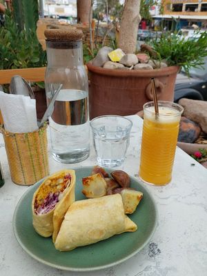 Breakfast Burrito (65 MAD) + Orange juice (20 MAD) at Redclay Cafe in Taghazout