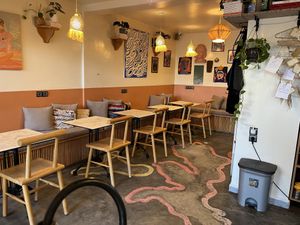 Cozy atmosphere inside seating area   at Redclay Cafe in Taghazout