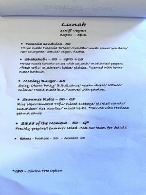 Lunch menu  at Redclay Cafe in Taghazout