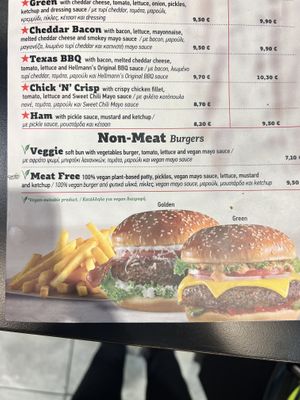 Menu for vegan burger  at RHO - Goody's Burger House - Departures in Rhodes