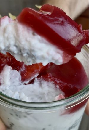 Chia strawberry and banana pudding  at Apátsági Rege Cukrászda in Tihany