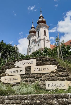 View outside the restaurant   at Apátsági Rege Cukrászda in Tihany