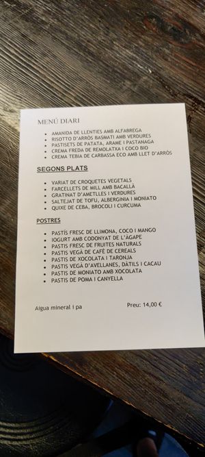 Menú entre semana at Agape in Vic