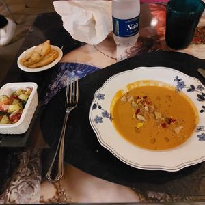 Antipasto misto con gazpacio, fiori di zucca e panzanella. Eccezionale at Frangipane Garden Restaurant in San Benedetto Del Tronto