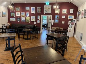 Upstairs dining room and art gallery   at Bow Bells in Donaghadee