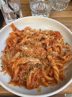 Casarecce pasta and capsicum pesto with tomato ragu   at Sugo in Tauranga