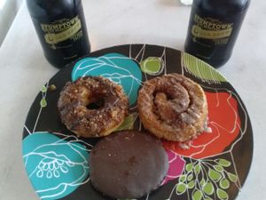 coffee crunch donut, cinnamon roll and thin mint cookie at Erin McKenna's Bakery in Los Angeles