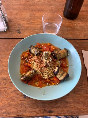 Canelones de berenjenas rellenos de ricotta casero, con trigo sarraceno  at Le Jardin in Biarritz