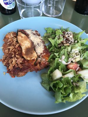 Lasaña de calabacín con salsa de tomate y soja texturizada  at Le Jardin in Biarritz
