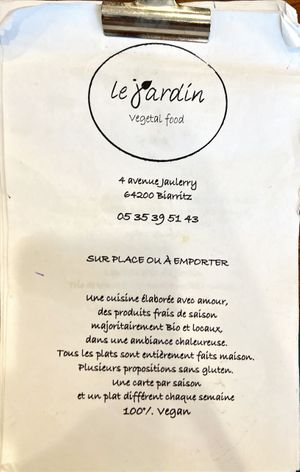 Menu  at Le Jardin in Biarritz