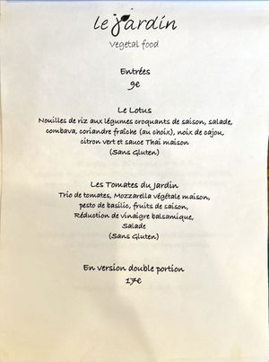 Menu  at Le Jardin in Biarritz