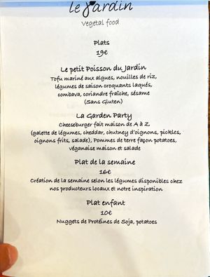 Menu  at Le Jardin in Biarritz