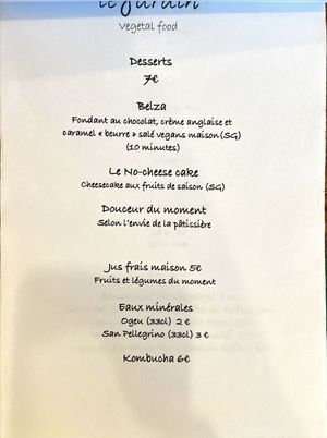 Menu  at Le Jardin in Biarritz