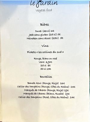 Menu  at Le Jardin in Biarritz