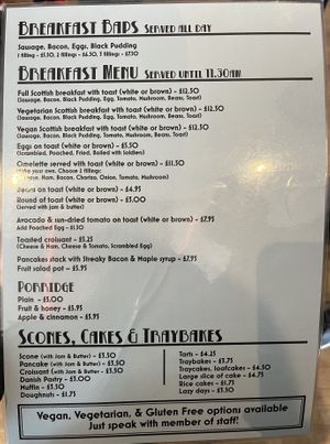 Breakfast menu  at The Park Café - Hazlehead Park in Aberdeen