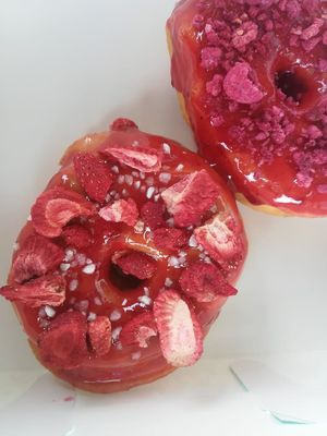 sweet raspberry and fresh strawberry at La Donuteria in Liptovsky Mikulas