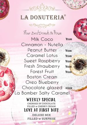 donut menu at La Donuteria in Liptovsky Mikulas