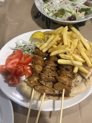 Vegan souvlaki plate for €14  at Village Taste in Rhodes