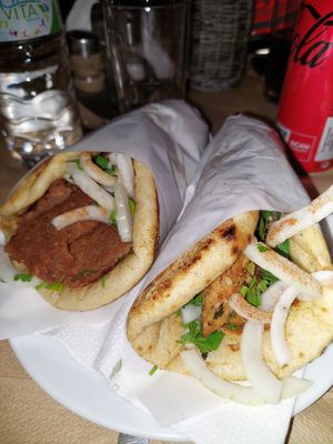 Vegan gyros and vegan souvlaki (both from mega meetless) at Village Taste in Rhodes
