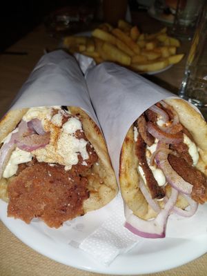 Delicious as always (vegan gyros, onion and vegan mayo) at Village Taste in Rhodes
